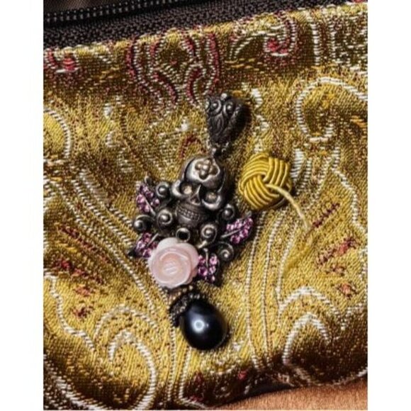 BARBARA BIXBY Skull Rose Pearl Tourmaline Sterling Silver Pendant - Picture 7 of 7